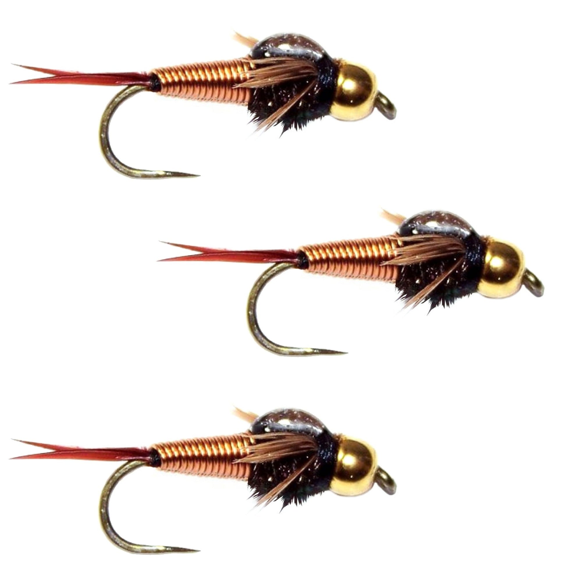 3 Pack Barbless Bead Head Copper John Nymph Fly Fishing Flies - Hook Size 16 - Hazy Fly Fishing