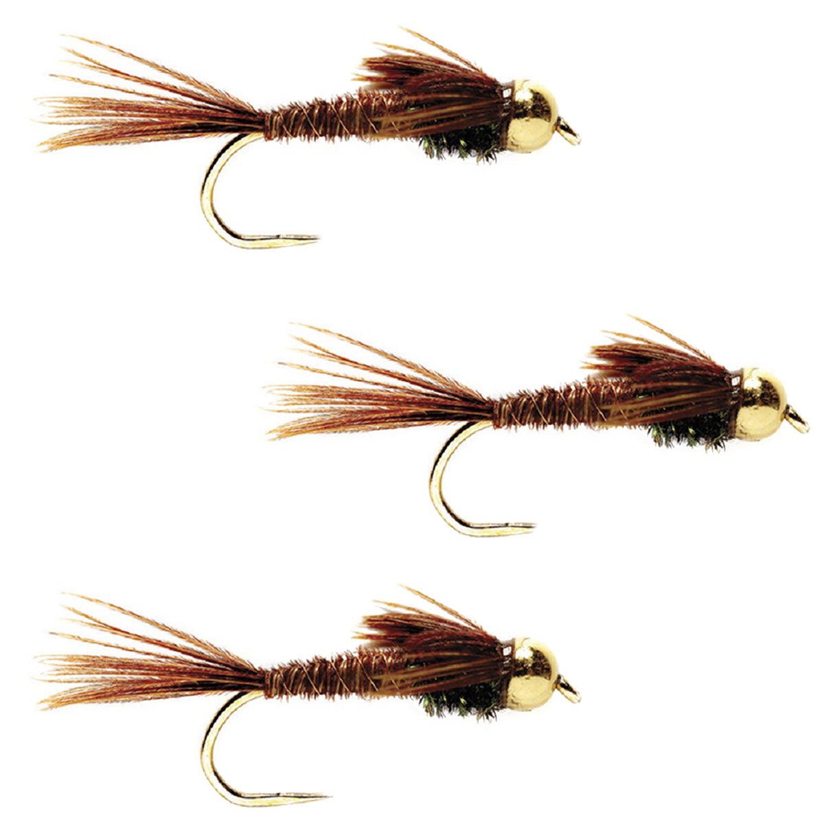 3 Pack Barbless Bead Head Pheasant Tail Nymph Fly Hook Size 16 - Hazy Fly Fishing