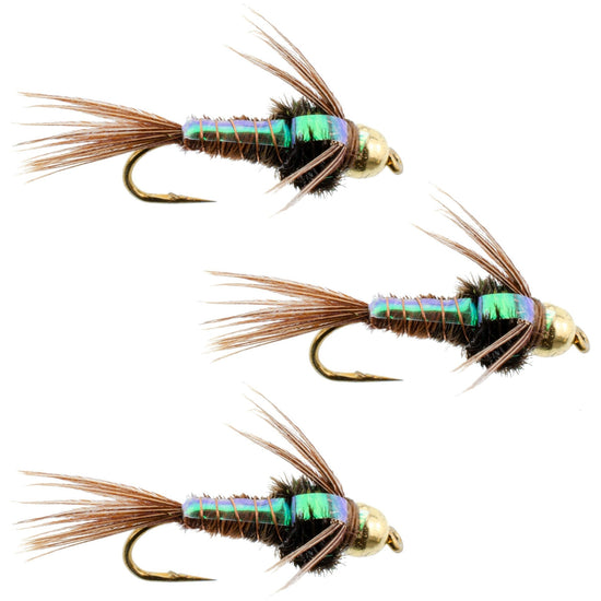 3 Pack Bead Head Flashback Pheasant Tail Nymph Fly Fishing Flies Hook Size 16 - Hazy Fly Fishing
