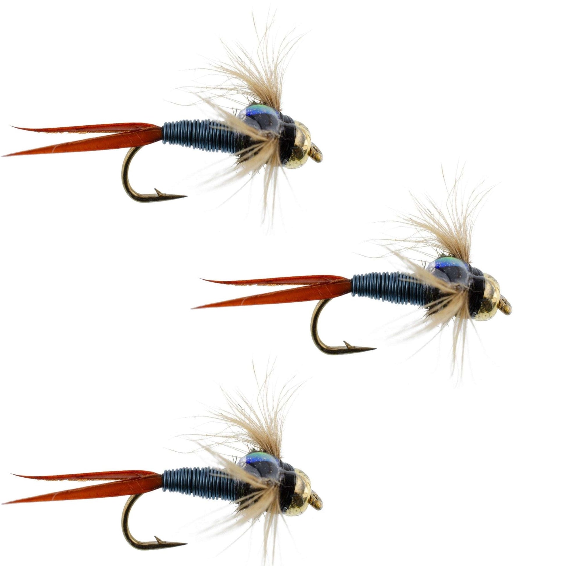 3 Pack Bead Head Metallic Blue Copper John Nymph - Fly Fishing Flies - Hook Size 10 - Hazy Fly Fishing
