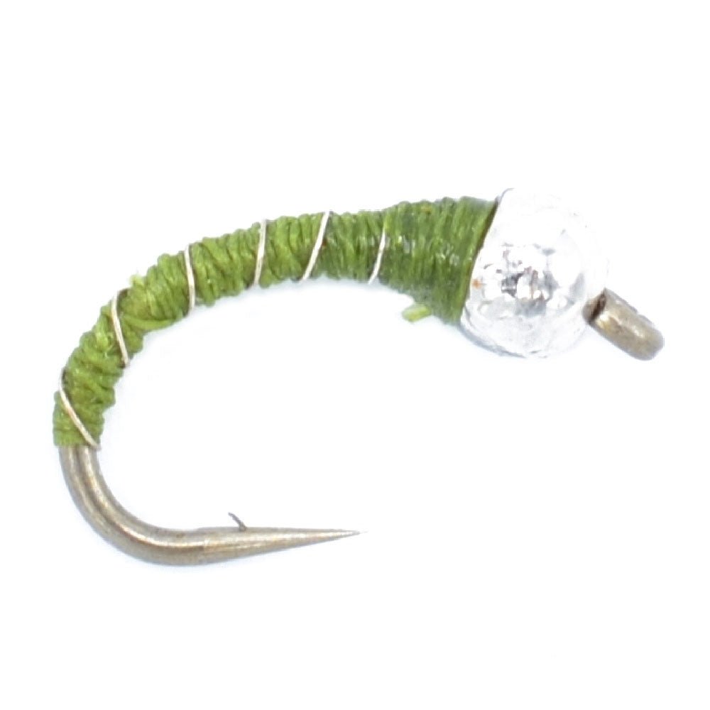 3 Pack Bead Head Olive Zebra Midge Still Water Nymph Fly Fishing Fly Hook Size 14 - Hazy Fly Fishing