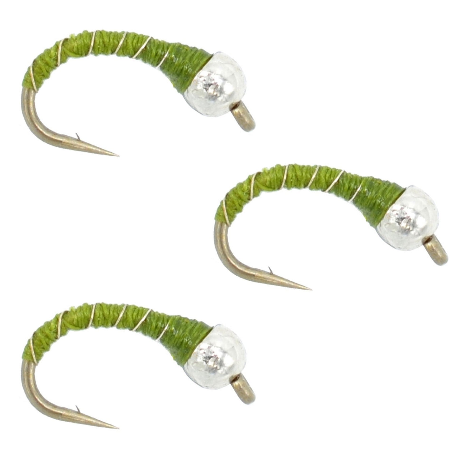 3 Pack Bead Head Olive Zebra Midge Still Water Nymph Fly Fishing Fly Hook Size 14 - Hazy Fly Fishing