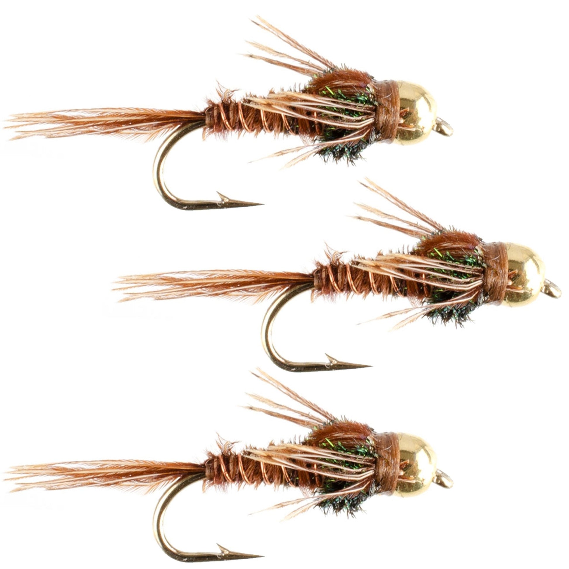 3 Pack Bead Head Pheasant Tail Nymph Hook Size 10 Fly Fishing Flies - Hazy Fly Fishing