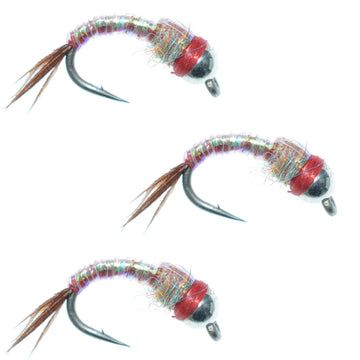 3 Pack Bead Head Rainbow Warrior Nymph Fly Fishing Flies Hook Size 14 - Hazy Fly Fishing