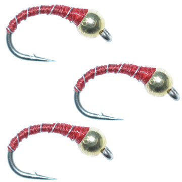 3 Pack Bead Head Red Zebra Midge Still Water Nymph Fly Fishing Fly Hook Size 16 - Hazy Fly Fishing