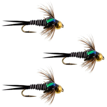 3 Pack Bead Head Zebra Copper John Nymph Fly Fishing Flies - Hook Size 16 - Hazy Fly Fishing