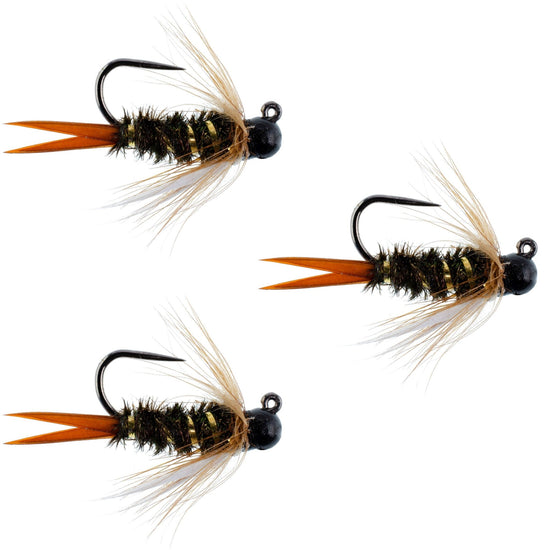 3 Pack Black Tungsten Bead Prince Jig Tactical Czech Nymph Euro Nymphing Fly - Hook Size 16 - Hazy Fly Fishing