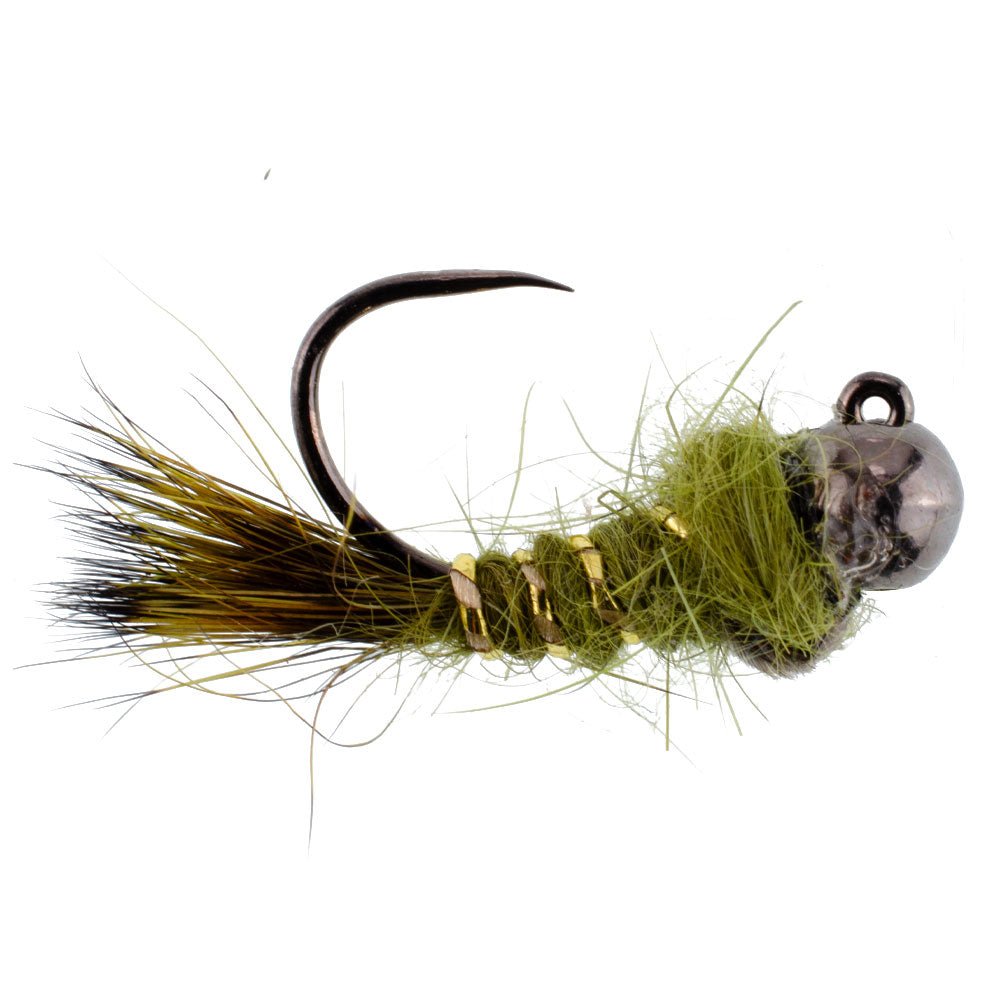 3 Pack Black Tungsten Bead Tactical Olive Hares Ear Czech Nymph Euro Nymphing Fly - Hook Size 18 - Hazy Fly Fishing