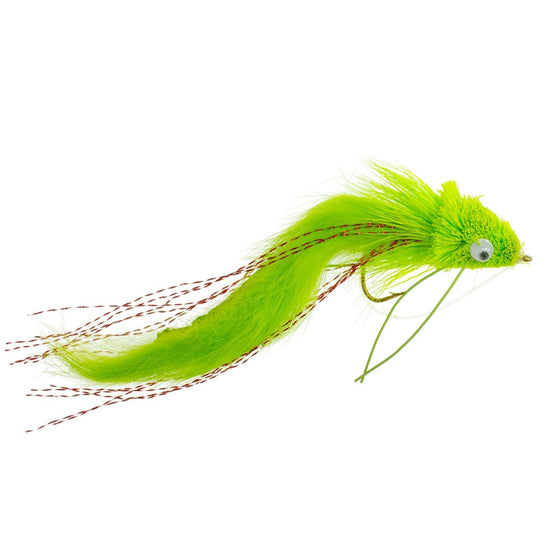 3 Pack Chartreuse Rabbit Strip Deer Hair Diver Size 4 - Bass Fly Fishing Bug Wide Gape Bass Hooks With Weed Guard - Hazy Fly Fishing