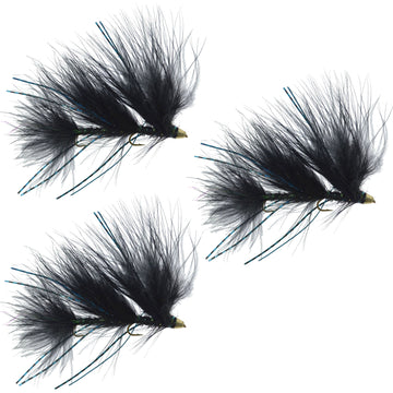3 Pack Circus Peanut Envy Streamer Black - Size 6 - Articulated Trout Bass Steelhead Salmon and Bass Fly Fishing Flies - Hazy Fly Fishing