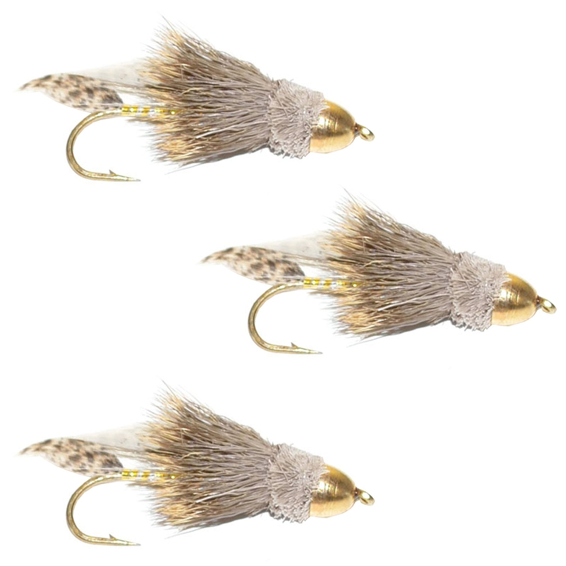 3 Pack Cone Head Muddler Minnow Trout and Bass Streamer Fly - Hook Size 2 - Hazy Fly Fishing