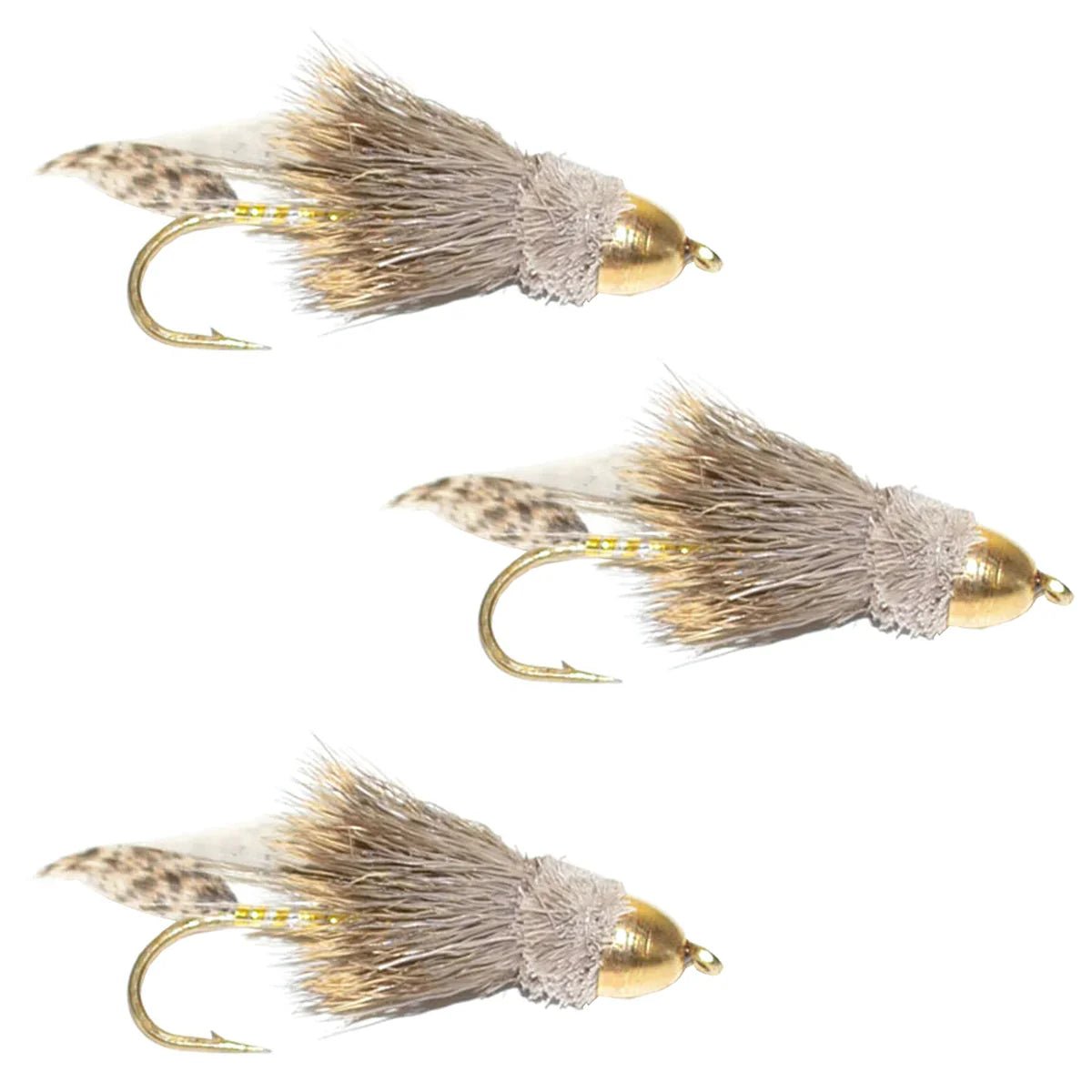 3 Pack Cone Head Muddler Minnow Trout and Bass Streamer Fly - Hook Size 4 - Hazy Fly Fishing