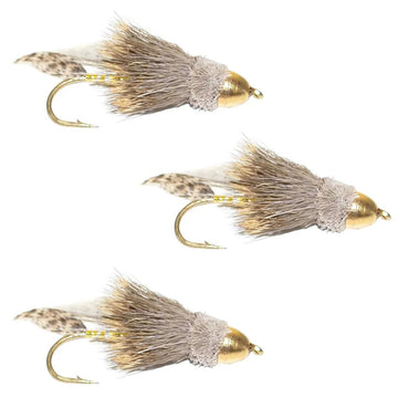 3 Pack Cone Head Muddler Minnow Trout and Bass Streamer Fly - Hook Size 4 - Hazy Fly Fishing