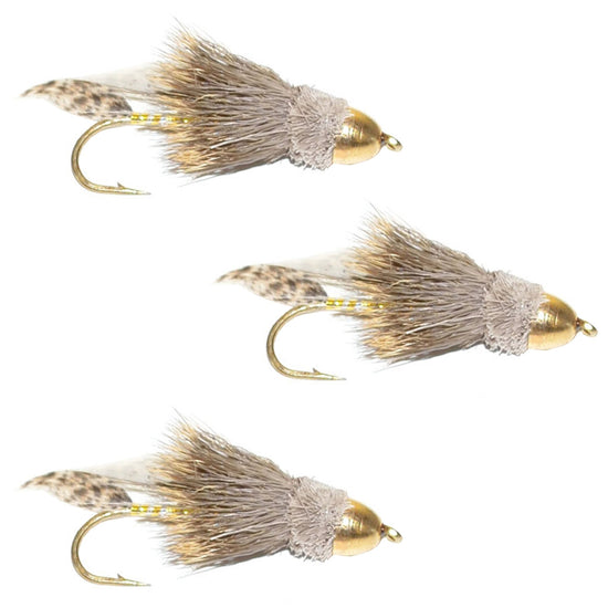 3 Pack Cone Head Muddler Minnow Trout and Bass Streamer Fly - Hook Size 6 - Hazy Fly Fishing
