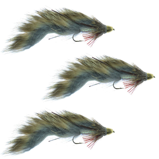 3 Pack ConeHead Zuddler Trout and Bass Streamer Fly - Lunchables - Natural - Hook Size 4 - Hazy Fly Fishing