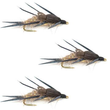 3 Pack Double Bead Black Biot Legs Gold Ribbed Hare's Ear Nymph Fly Fishing Flies Hook Size 8 - Hazy Fly Fishing