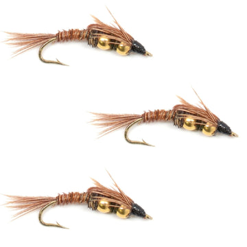 3 Pack Double Bead Pheasant Tail Nymph Fly Fishing Flies Hook Size 10 - Hazy Fly Fishing
