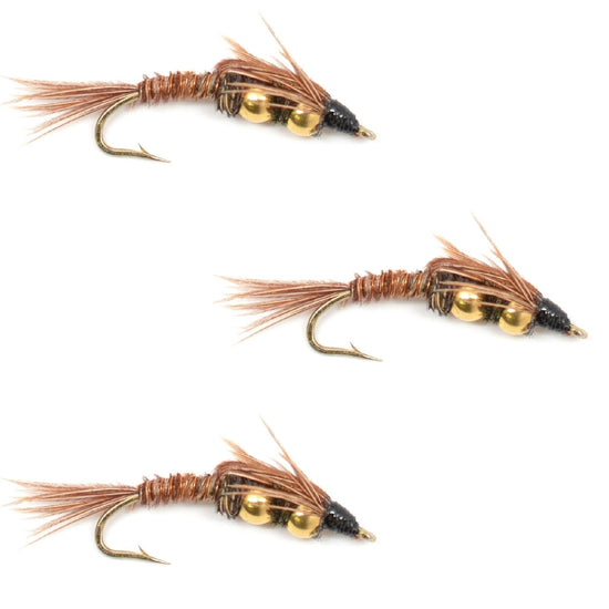 3 Pack Double Bead Pheasant Tail Nymph Fly Fishing Flies Hook Size 8 - Hazy Fly Fishing