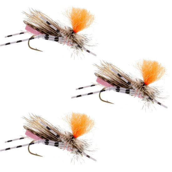 3 Pack Feth Hopper Pink - Foam Grasshopper Fly Pattern - Hook Size 10 - Hazy Fly Fishing