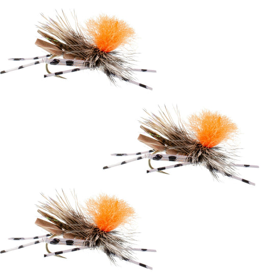 3 Pack Feth Hopper Tan - Foam Grasshopper Fly Pattern - Hook Size 10 - Hazy Fly Fishing