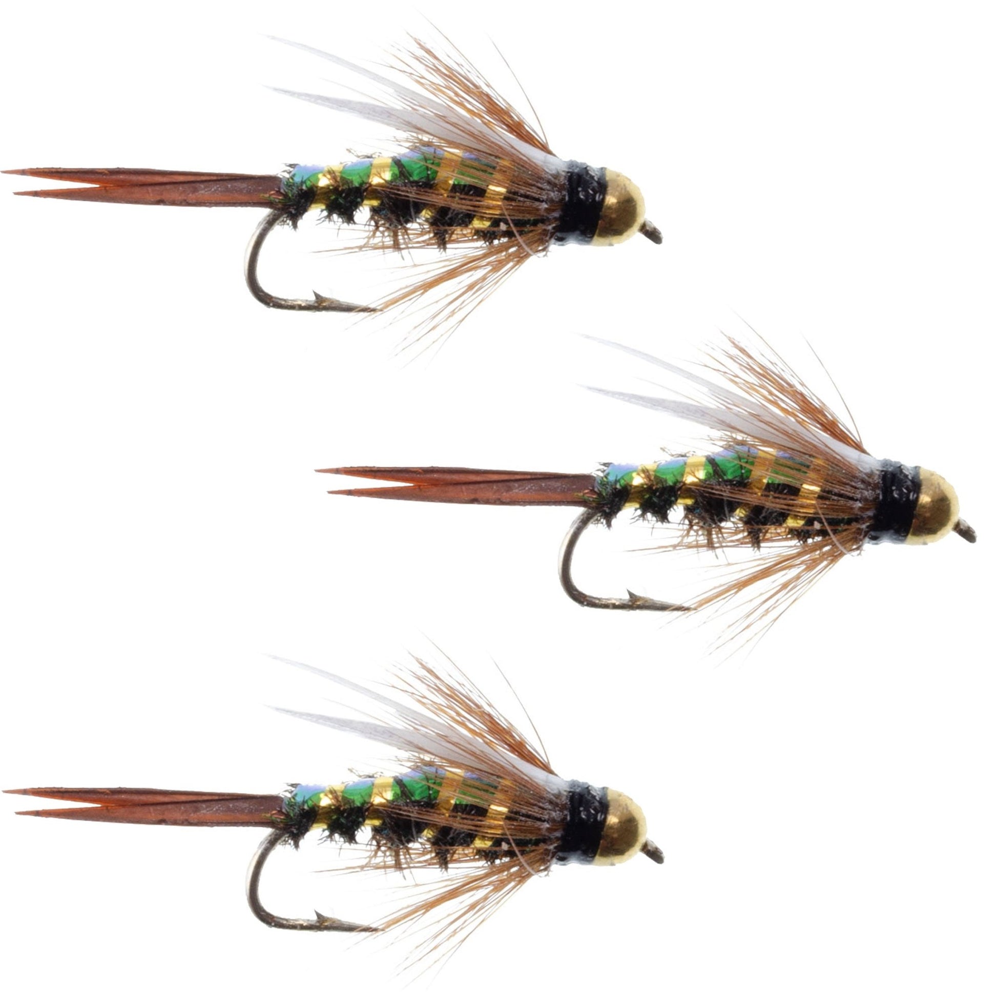 3 Pack Flash Back Tungsten Bead Head Prince Nymph Fly Fishing Flies - Hook Size 14 - Hazy Fly Fishing