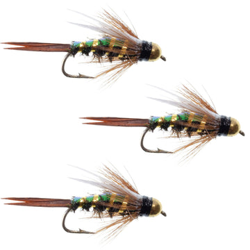 3 Pack Flash Back Tungsten Bead Head Prince Nymph Fly Fishing Flies - Hook Size 14 - Hazy Fly Fishing