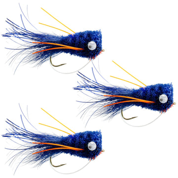 3 Pack Flashtail Bass Popper Size 6 - Blue Orange Bass Fly Fishing Bug Wide Gape Bass Hooks With Weed Guard - Hazy Fly Fishing