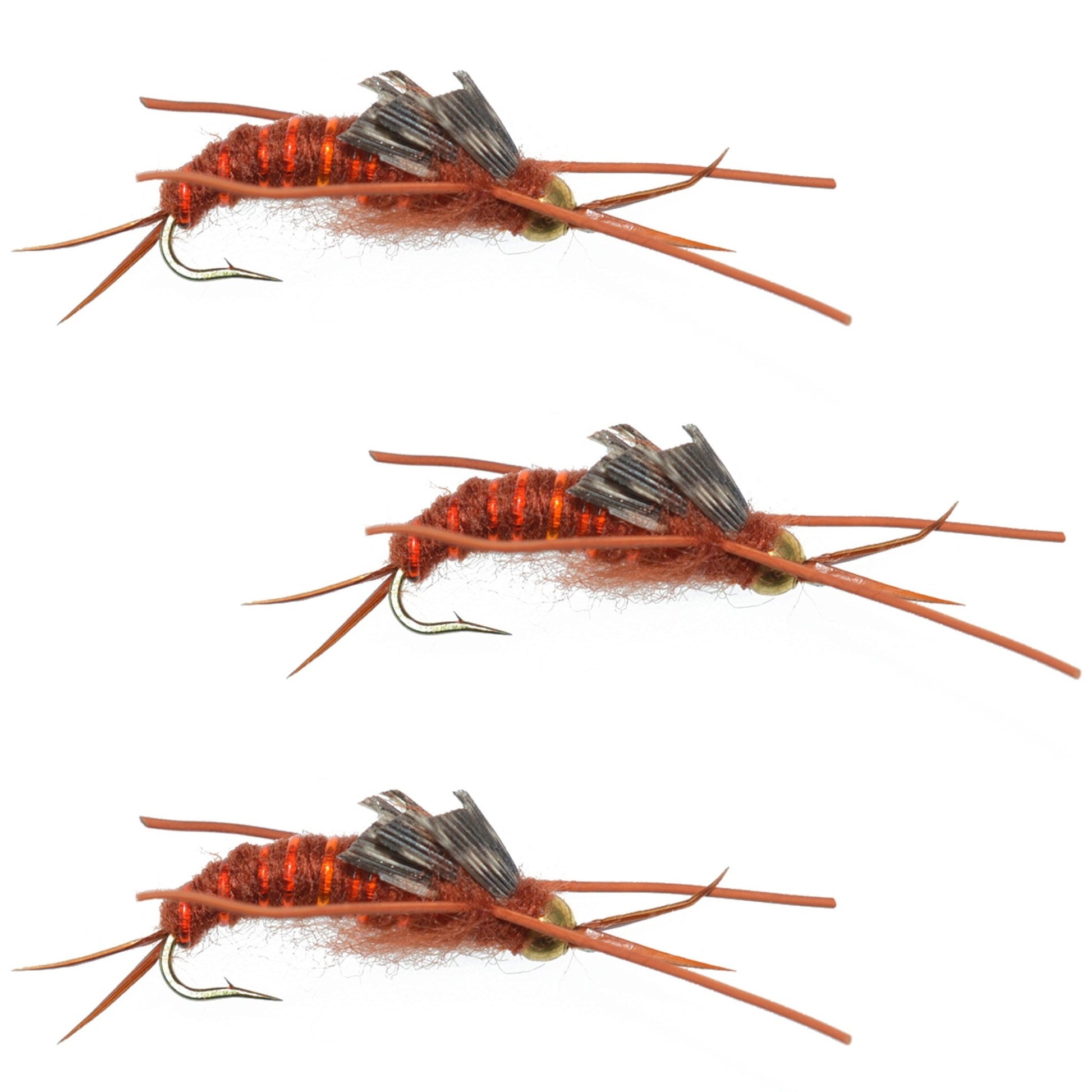 3 Pack Gold Bead Kaufmann's Brown Stone Fly with Rubber Legs - Stonefly Wet Fly - Hook Size 8 - Hazy Fly Fishing