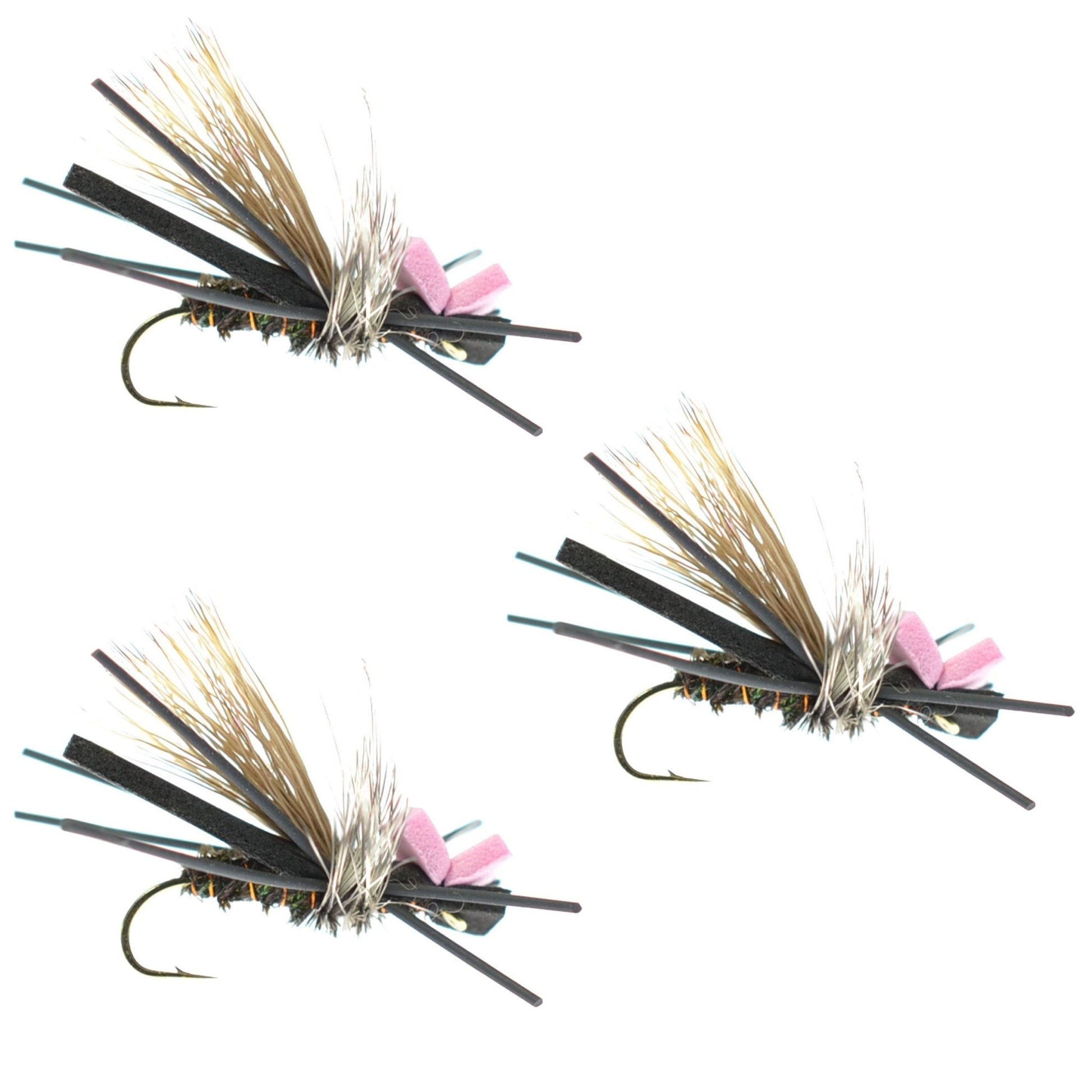 3 Pack Gypsy King Hopper Foam Body Grasshopper Fly - Hook Size 10 - Hazy Fly Fishing