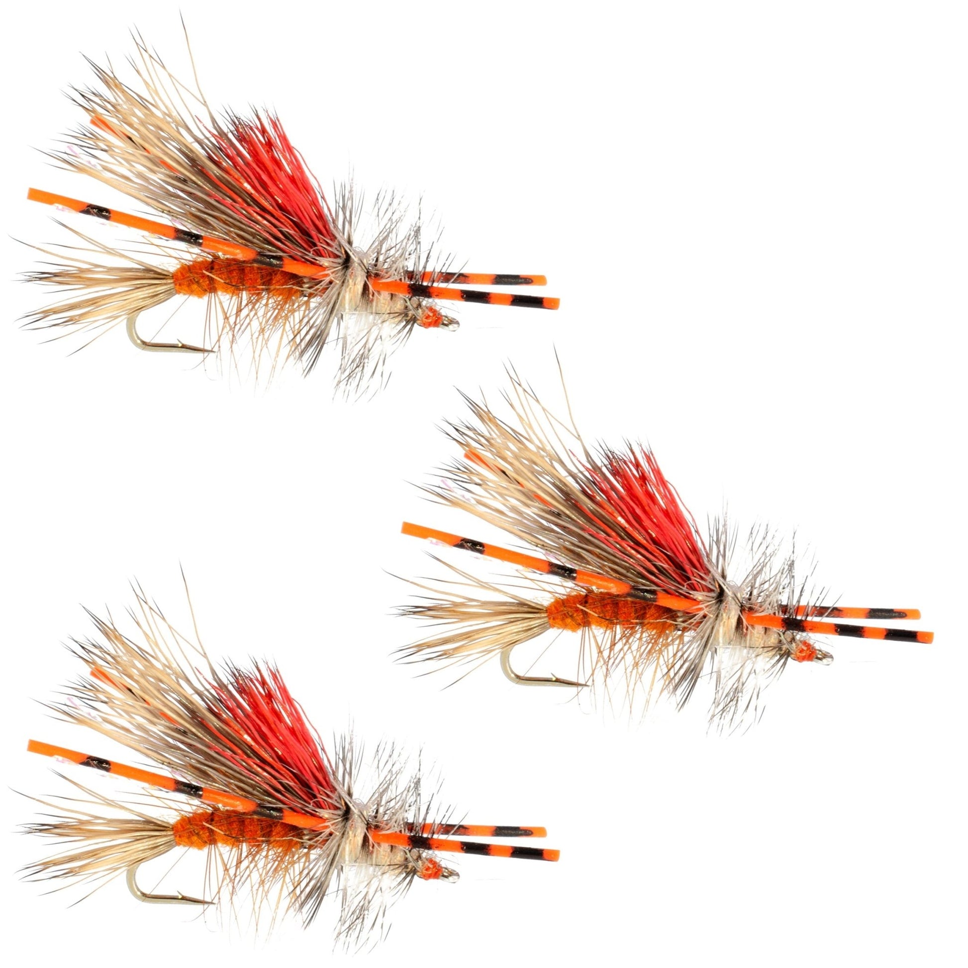 3 Pack Kaufmann's Orange Crystal Stimulator Rubber Legs Dry Fly - Hook Size 10 - Hazy Fly Fishing