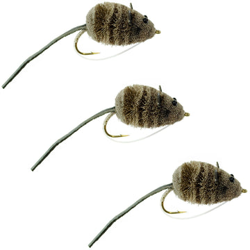 3 Pack Mighty Mouse Deer Hair Bug Size 4 - Bass Fly Fishing Bug Wide Gape Bass Hooks With Weed Guard - Hazy Fly Fishing