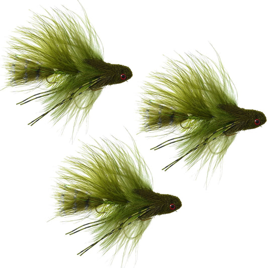 3 Pack Mini Sex Dungeon Streamer Olive - Size 6 - Articulated Trout Bass Steelhead Salmon and Bass Fly Fishing Flies - Hazy Fly Fishing