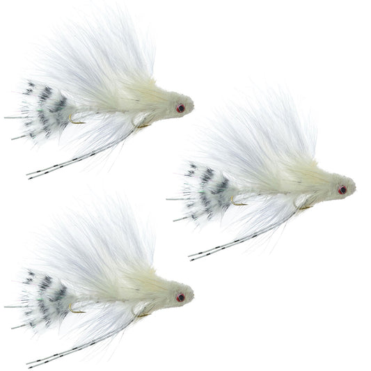 3 Pack Mini Sex Dungeon Streamer White - Size 6 - Articulated Trout Bass Steelhead Salmon and Bass Fly Fishing Flies - Hazy Fly Fishing