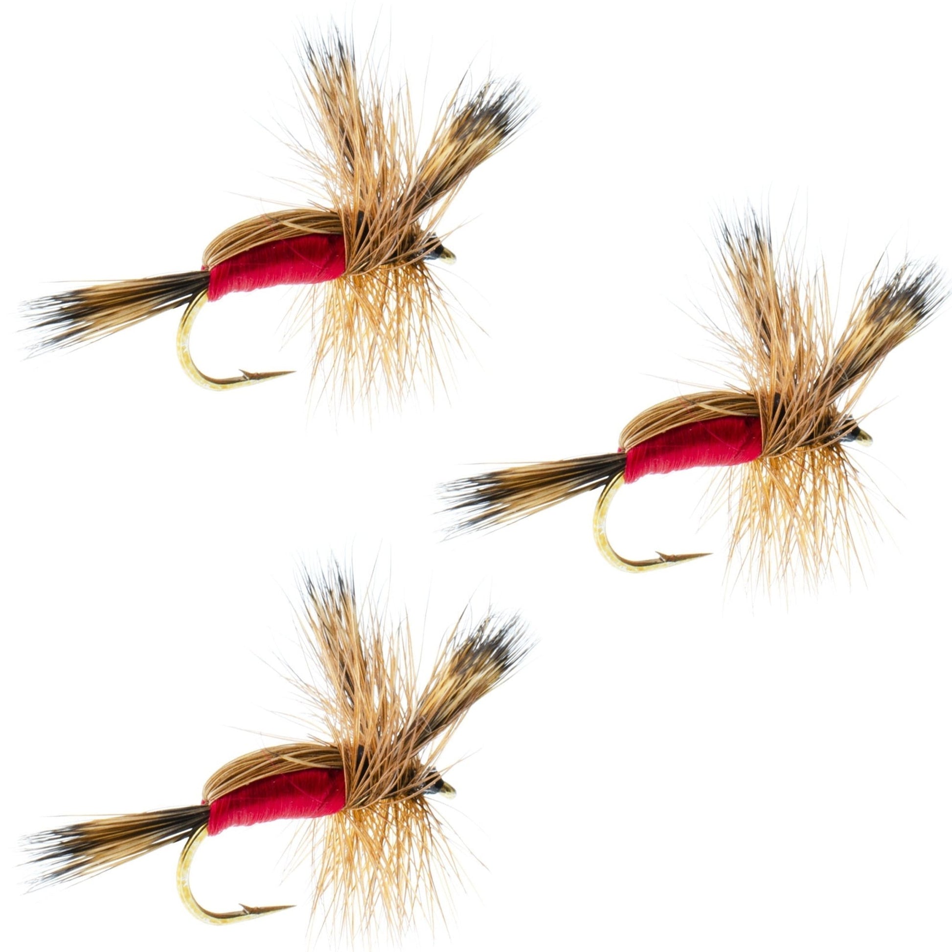 3 Pack Red Humpy Classic Hair Wing Dry Fly - Hook Size 14 - Hazy Fly Fishing