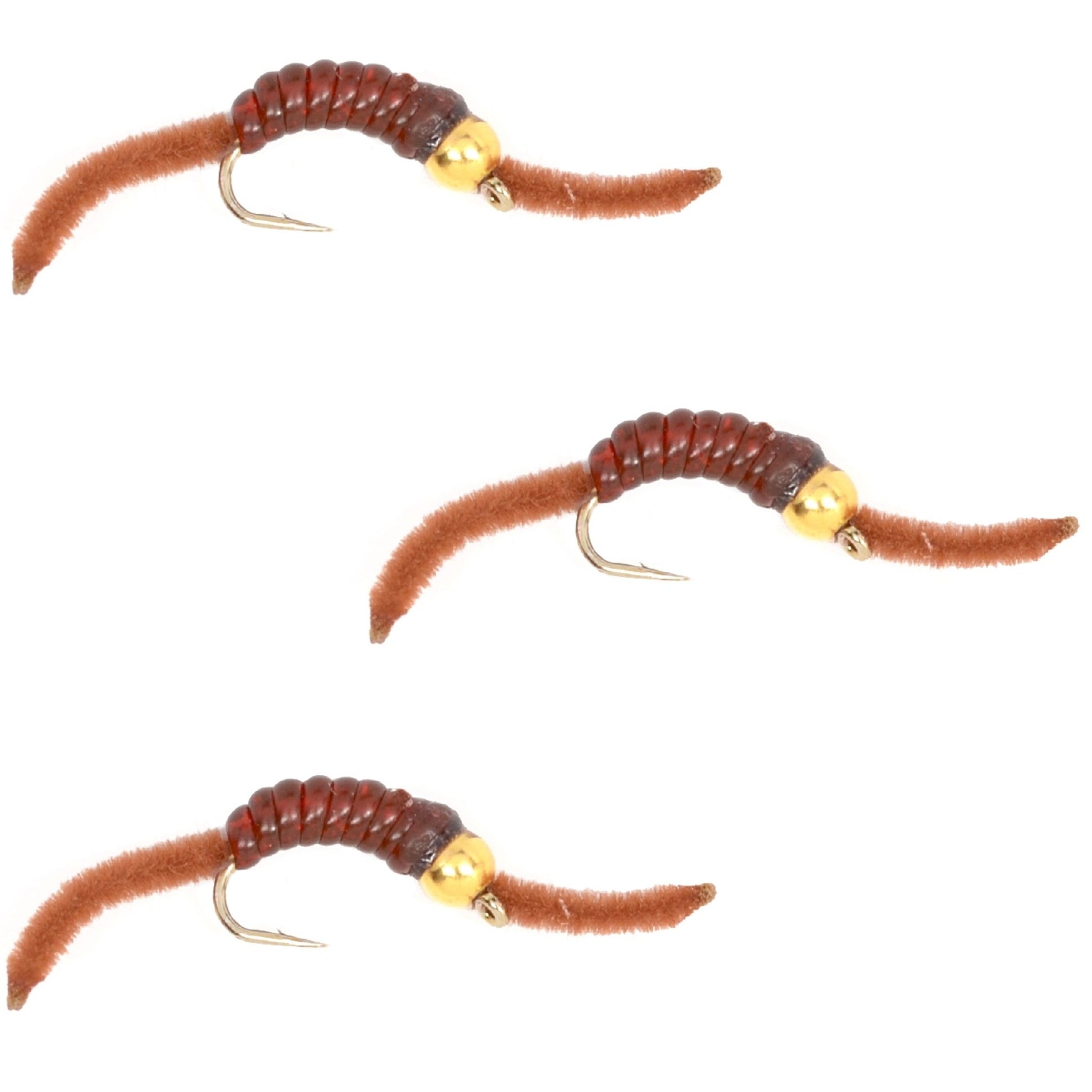 3 Pack San Juan Bead Head Power Worm Brown V - Rib - Hook Size 12 - Hazy Fly Fishing