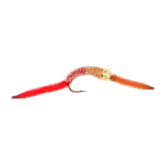 3 Pack San Juan Bead Head Power Worm Half Brown Half Red V - Rib - Hook Size 14 - Hazy Fly Fishing
