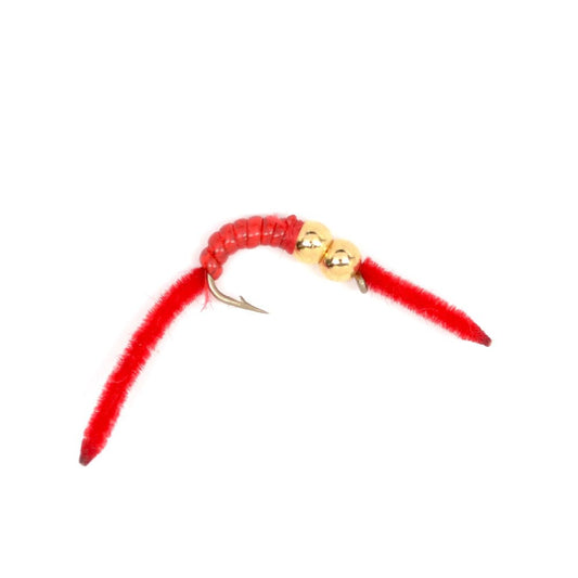 3 Pack San Juan Double Bead Power Worm Red V - Rib - Hook Size 12 - Hazy Fly Fishing