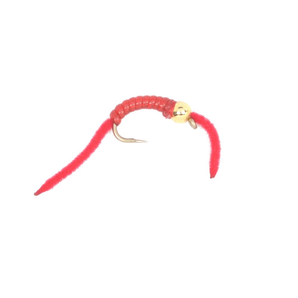 3 Pack San Juan Power Worm Gold Bead Head Red V - Rib - Hook Size 14 - Hazy Fly Fishing