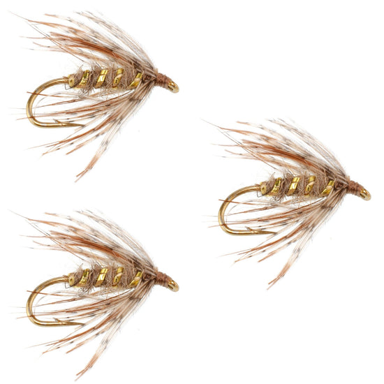 3 Pack Soft Hackle March Brown Partridge Fly Fishing Wet Flies - Hook Size 16 - Hazy Fly Fishing