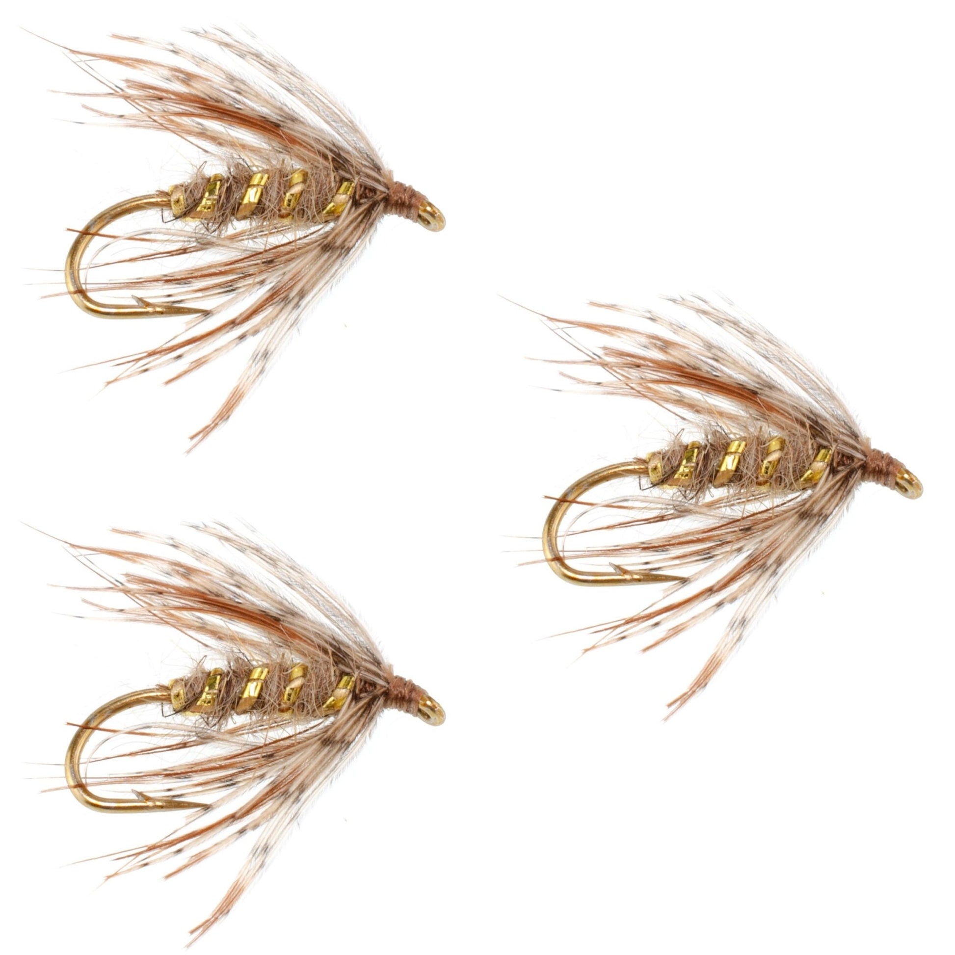 3 Pack Soft Hackle March Brown Partridge Fly Fishing Wet Flies - Hook Size 16 - Hazy Fly Fishing