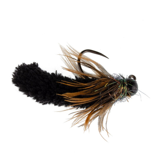 3 Pack Tungsten Bead Black Mop Fly Tactical Jig Czech Euro Nymph Barbless Fly - 3 Flies Size 14 - Hazy Fly Fishing