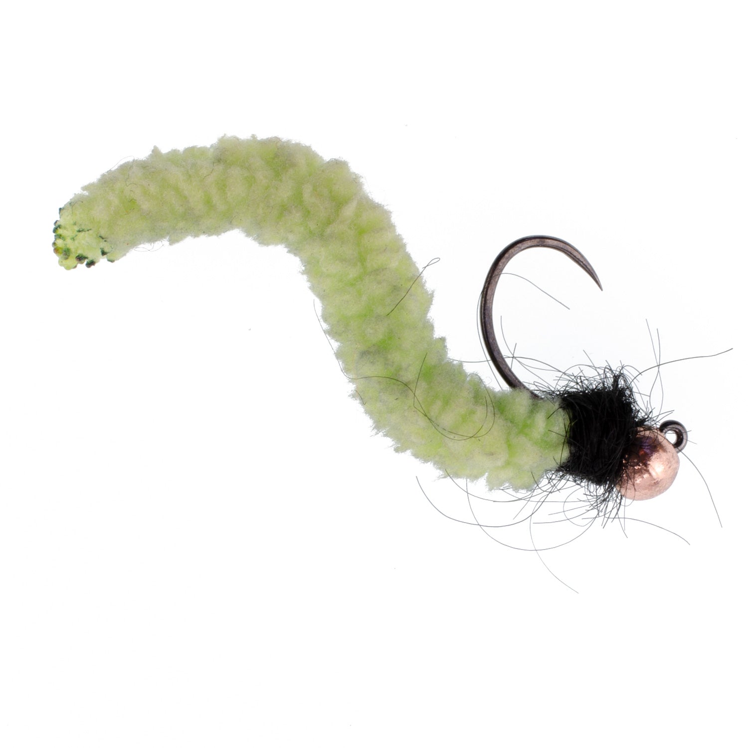3 Pack Tungsten Bead Chartreuse Wormy Mop Fly Tactical Jig Czech Euro Nymph Barbless Fly - Size 12 - Hazy Fly Fishing