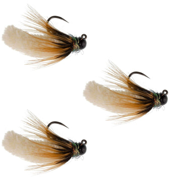 3 Pack Tungsten Bead Cream Mop Fly Tactical Jig Czech Euro Nymph Barbless Fly - 3 Flies Size 14 - Hazy Fly Fishing