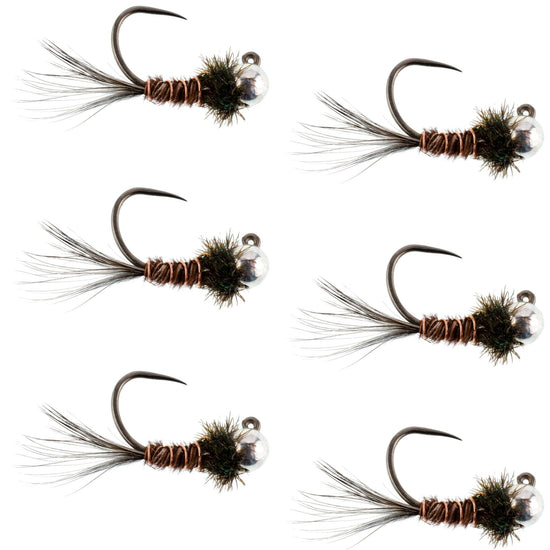 3 Pack Tungsten Bead Pheasant Tail Tactical Jig Czech Nymph Euro Nymphing Fly - 6 Hook Size 16 - Hazy Fly Fishing