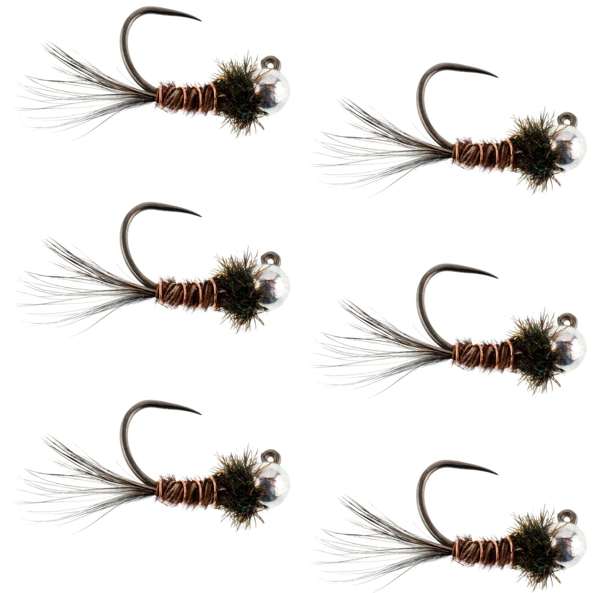 3 Pack Tungsten Bead Pheasant Tail Tactical Jig Czech Nymph Euro Nymphing Fly - 6 Hook Size 16 - Hazy Fly Fishing