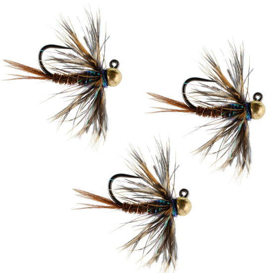 3 Pack Tungsten Bead Soft Hackle Pheasant Tail Tactical Jig Czech Nymph Euro Nymphing Fly - Hook Size 14 - Hazy Fly Fishing