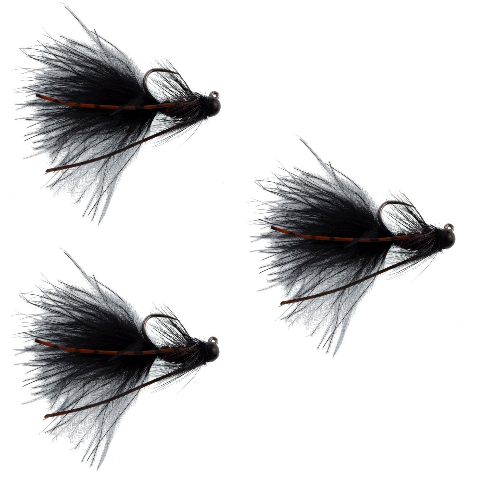 3 Pack Tungsten Bead Tactical Black Mini Bugger Czech Nymph Euro Nymphing Fly - 3 Flies Size 12 - Hazy Fly Fishing