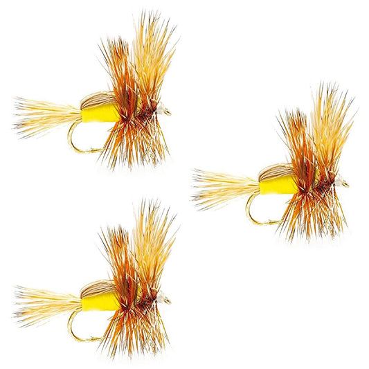 3 Pack Yellow Humpy Classic Hair Wing Dry Fly - Hook Size 12 - Hazy Fly Fishing