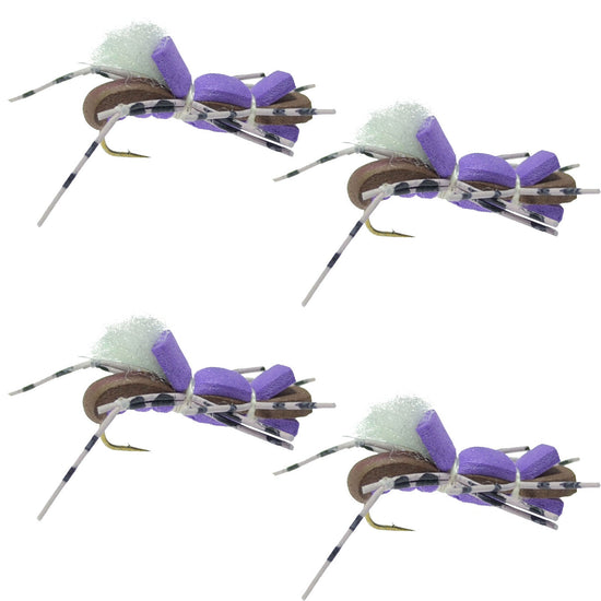 4 Pack Fat Albert Purple Foam Body Grasshopper Fly - Hook Size 10 - Hazy Fly Fishing