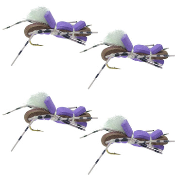 4 Pack Fat Albert Purple Foam Body Grasshopper Fly - Hook Size 10 - Hazy Fly Fishing